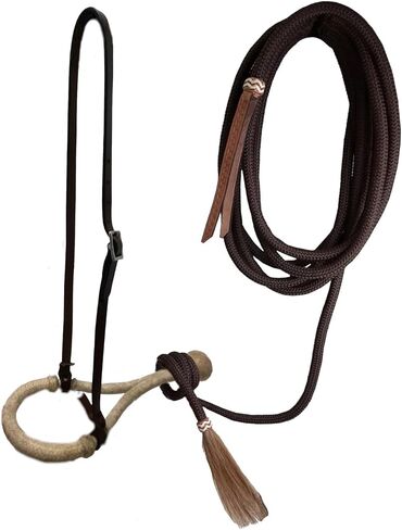 Tahoe 5/8 "Rawhide Tan Bosal Mecate Set-شماعات جلدية ذات أدوات سلة مع حبل بني داكن 23 قدم in Saudi Arabia