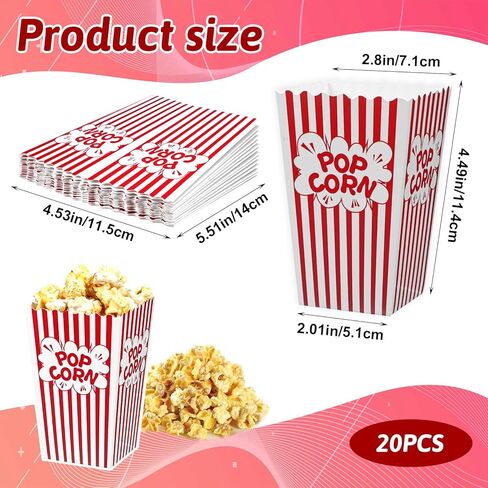 20 PCS صناديق الفشار الصغيرة للحفلة 4.5 بوصات دلاء من الفشار الأحمر والأبيض مخطط صغير أكياس الذرة والورق البوب ​​البوب. in Saudi Arabia