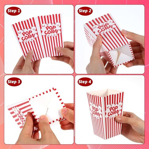 20 PCS صناديق الفشار الصغيرة للحفلة 4.5 بوصات دلاء من الفشار الأحمر والأبيض مخطط صغير أكياس الذرة والورق البوب ​​البوب. in Saudi Arabia