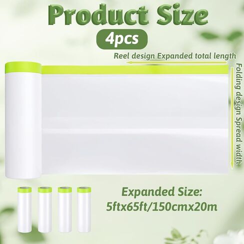 الرسامين المسبق مسبقًا أشرطة تقنيع ، 4 لفائف شريط إخفاء الطلاء للسيارات و drape 55inx65ft لاصق للسيارات الواقي الرسامين من البلاستي in Kuwait