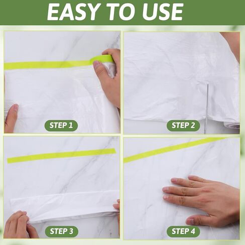الرسامين المسبق مسبقًا أشرطة تقنيع ، 4 لفائف شريط إخفاء الطلاء للسيارات و drape 55inx65ft لاصق للسيارات الواقي الرسامين من البلاستي in Kuwait