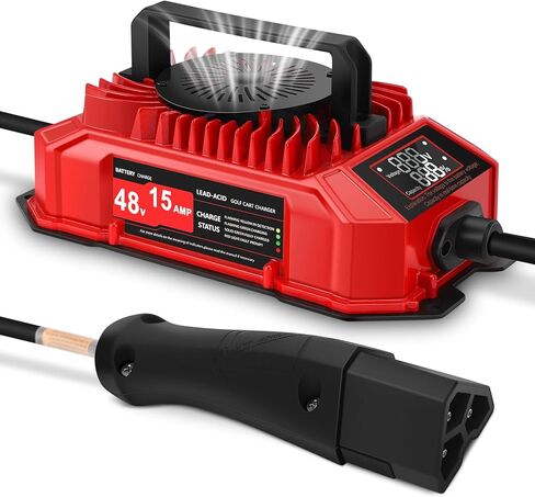 48V 15AMP Golfs Cart Charger for Sealed Battery, Digital Display Smart Algorithm Golfs Cart Battery Charger for EZGO RXV TXT, 3 Pin Triangles Plug,IP67 Waterproofing in Saudi Arabia