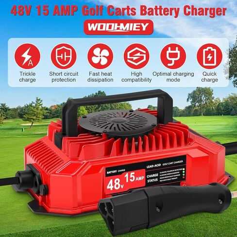 48V 15AMP Golfs Cart Charger for Sealed Battery, Digital Display Smart Algorithm Golfs Cart Battery Charger for EZGO RXV TXT, 3 Pin Triangles Plug,IP67 Waterproofing in Saudi Arabia