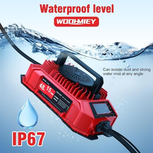 48V 15AMP Golfs Cart Charger for Sealed Battery, Digital Display Smart Algorithm Golfs Cart Battery Charger for EZGO RXV TXT, 3 Pin Triangles Plug,IP67 Waterproofing in Saudi Arabia