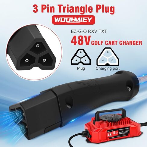 48V 15AMP Golfs Cart Charger for Sealed Battery, Digital Display Smart Algorithm Golfs Cart Battery Charger for EZGO RXV TXT, 3 Pin Triangles Plug,IP67 Waterproofing in Saudi Arabia