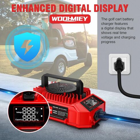 48V 15AMP Golfs Cart Charger for Sealed Battery, Digital Display Smart Algorithm Golfs Cart Battery Charger for EZGO RXV TXT, 3 Pin Triangles Plug,IP67 Waterproofing in Saudi Arabia