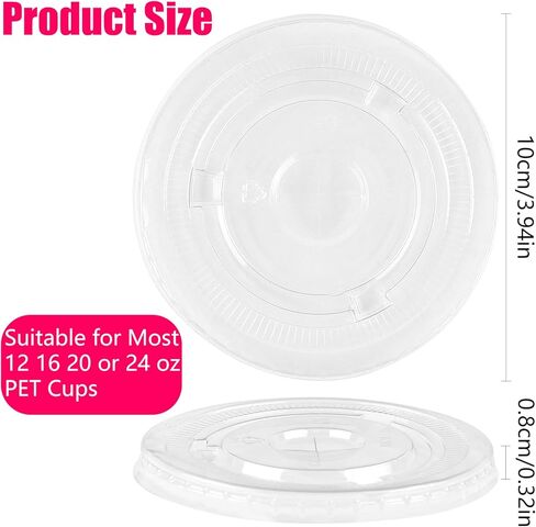 98 مم صافي أغطية بلاستيكية مسطحة مسطحة الأغطية التي يمكن التخلص منها مع فتحة قش لمدة 12 و 16 و 20 و 24 أوقية لمستلزمات الحليب المليئة بالآيس كريم ، حزمة 50 in Kuwait