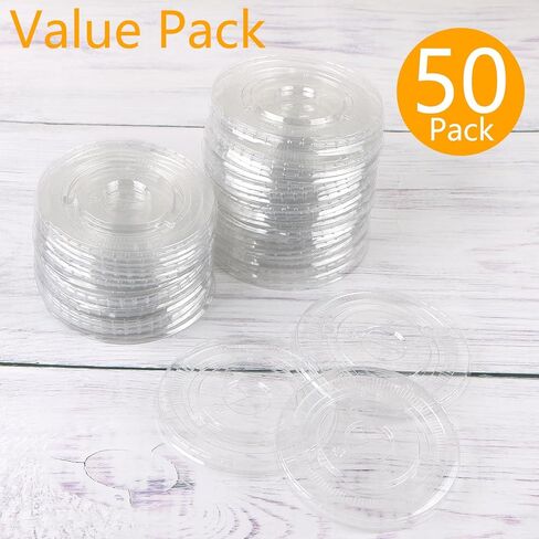 98 مم صافي أغطية بلاستيكية مسطحة مسطحة الأغطية التي يمكن التخلص منها مع فتحة قش لمدة 12 و 16 و 20 و 24 أوقية لمستلزمات الحليب المليئة بالآيس كريم ، حزمة 50 in Kuwait