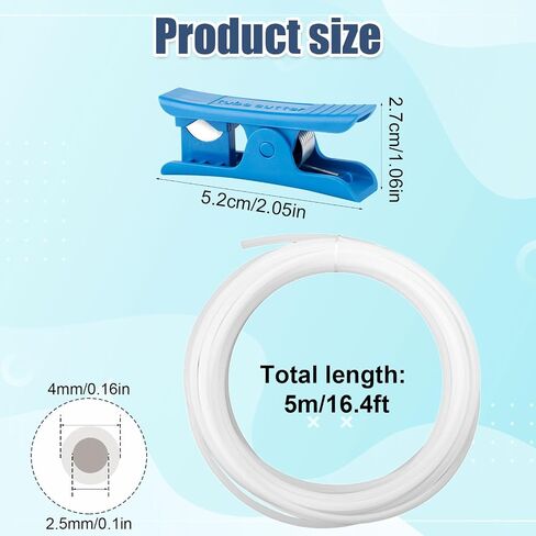 16.4ft ptfe teflon أنبوب مع قاطع ، معرف 2.5 ملم × 4mm OD PTFE استبدال أنابيب 3D ملحقات الطابعة المتوافقة مع Bambu Lab A1/A1 mini/p1p/p1s/x1c/creality k1/k1 max/3 v3 in Saudi Arabia