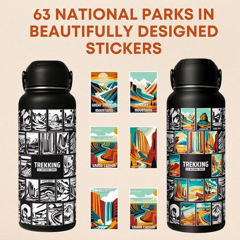 Original 32oz National Parks Water Bottle with 63 Waterproof/Tear Resistance Stickers & 3 Lids (Straw, Spout, & Chug)- Hiking Water Bottle for Traveling, Hiking, Camping, National Park Gifts in Saudi Arabia
