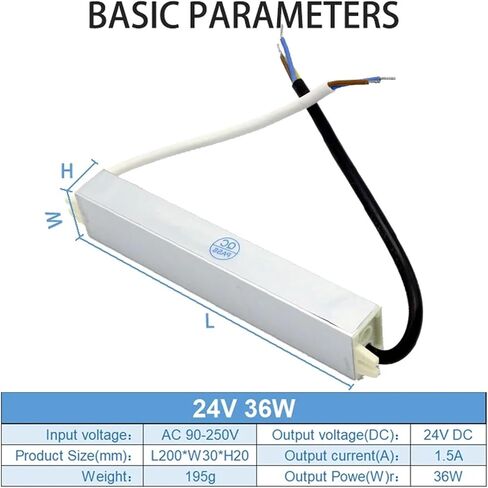90-250V AC to DC 24V 36W 1.5A Lighting Transformer LED Drive Adapter Aluminum IP67 Outdoor Waterproof Switching Power Supply in Saudi Arabia