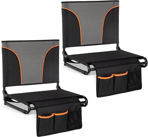 LET'S CAMP Folding Stadium Seats 2 Pack, Portable Bleacher Chairs with Back Support, Lightweight Stadium Chairs for Sports Events, Bleachers & Concerts, Black in Saudi Arabia