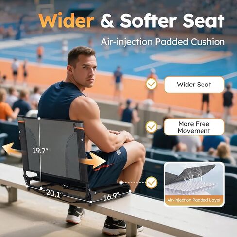 LET'S CAMP Folding Stadium Seats 2 Pack, Portable Bleacher Chairs with Back Support, Lightweight Stadium Chairs for Sports Events, Bleachers & Concerts, Black in Saudi Arabia