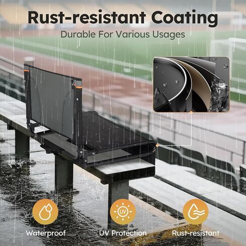LET'S CAMP Folding Stadium Seats 2 Pack, Portable Bleacher Chairs with Back Support, Lightweight Stadium Chairs for Sports Events, Bleachers & Concerts, Black in Saudi Arabia