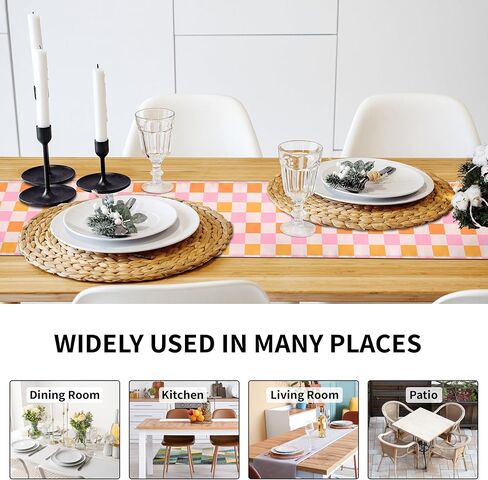 Retro Hippie Table Runner 13x71 Inch Geometric Checkered Yellow Orange Pink 60s 70s Vintage Groovy Docor Dinner Runner for Living Room Kitchen Party Holiday (13x71 Inch, Retro Orange Pink Checkered) in Kuwait