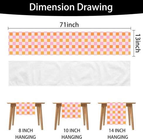 Retro Hippie Table Runner 13x71 Inch Geometric Checkered Yellow Orange Pink 60s 70s Vintage Groovy Docor Dinner Runner for Living Room Kitchen Party Holiday (13x71 Inch, Retro Orange Pink Checkered) in Kuwait