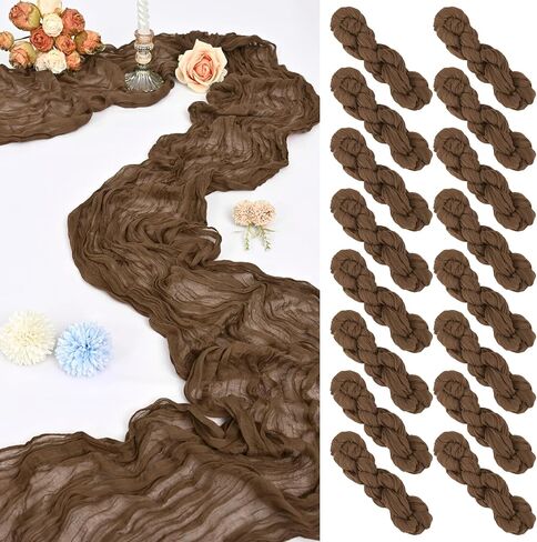 16 Pack 10Ft Cheesecloth Table Runner Brown, 20 x 120 Inch Rustic Gauze Boho Cheese Cloth Table Runners Wedding Long Table Runner for Wedding Party Bridal Shower Table Decoration in Kuwait