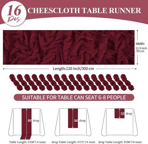 16 Pack 10Ft Cheesecloth Table Runner Brown, 20 x 120 Inch Rustic Gauze Boho Cheese Cloth Table Runners Wedding Long Table Runner for Wedding Party Bridal Shower Table Decoration in Kuwait