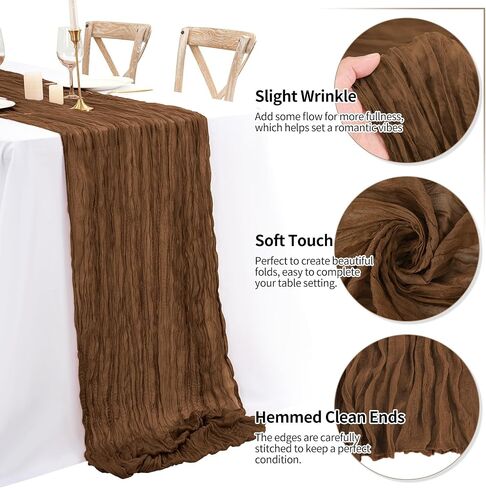 16 Pack 10Ft Cheesecloth Table Runner Brown, 20 x 120 Inch Rustic Gauze Boho Cheese Cloth Table Runners Wedding Long Table Runner for Wedding Party Bridal Shower Table Decoration in Kuwait