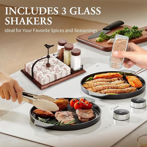 4-Piece Napkin Holder for Table with Salt and Pepper Shakers, Acacia Wood Base & Bird-shaped Weighted Arm, Includes 3 Glass Spice Jars and Sturdy Napkin Stand for Kitchen, Restaurant, Party, Dining in Kuwait