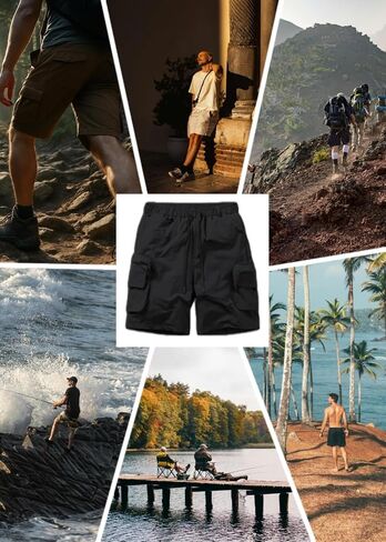 Men's Stretch Cargo Shorts Lightweight with Pockets & Drawstring Elastic Waist - Summer Work Shorts for Outdoor in Saudi Arabia