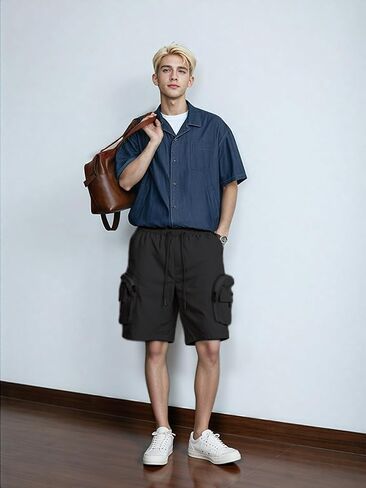 Men's Stretch Cargo Shorts Lightweight with Pockets & Drawstring Elastic Waist - Summer Work Shorts for Outdoor in Saudi Arabia