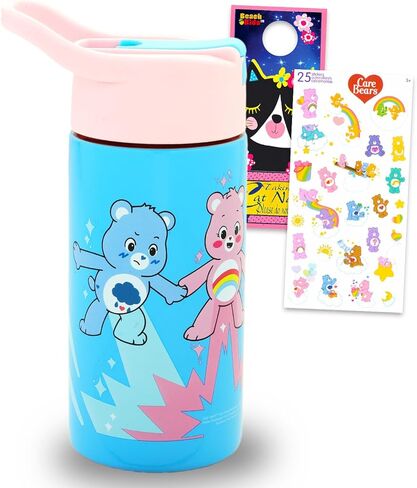 Care Bears زجاجة مياه من الفولاذ المقاوم للصدأ للفتيات - حزمة مع 14 أوقية كأس الشرب للمنزل والمدرسة والرياضة ، بالإضافة إلى ملصقات ، المزيد | رعاية دببة زجاجة ماء مع القش in Saudi Arabia