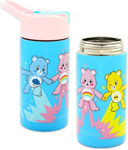 Care Bears زجاجة مياه من الفولاذ المقاوم للصدأ للفتيات - حزمة مع 14 أوقية كأس الشرب للمنزل والمدرسة والرياضة ، بالإضافة إلى ملصقات ، المزيد | رعاية دببة زجاجة ماء مع القش in Saudi Arabia