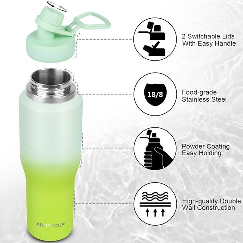 32oz Black Water Bottle Stainless Steel, Keep Cold 24H&Hot 12H, Water Bottle with Straw&Spout Lids, Insulated Water Bottle Double Wall Vacuum, Fit in Any Car Cup Holder, Leak-proof BPA Free in Saudi Arabia