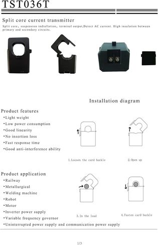 TST036T Input 300A/ 400A/ 500A Output DC 4-20mA Transmitter +12V/+24V Split AC Current Sensor(500A 4-20mA 24V) in Kuwait