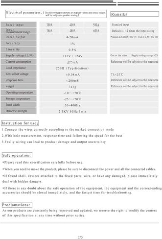 TST036T Input 300A/ 400A/ 500A Output DC 4-20mA Transmitter +12V/+24V Split AC Current Sensor(500A 4-20mA 24V) in Kuwait
