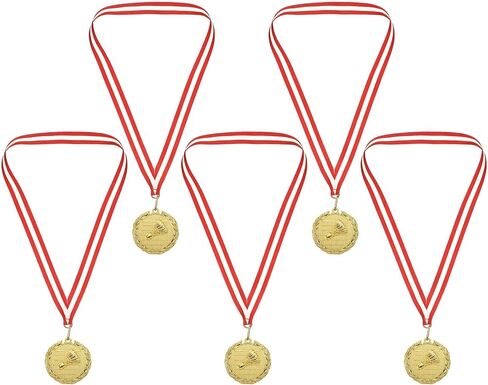 Patikil 2 "ميداليات الريشة الذهبية ، 5 ميداليات حزمة تنس الريشة مع RIBBON RED WHITE للمسابقات الرياضية للألعاب in Saudi Arabia