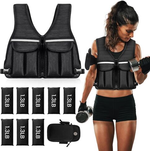 Prodigen Adjustable Weighted Vest, 0-10 lb/0-12 lb/0-18 lb Weight Vest for Women and Man with 8 Removable Sandbag and Pocket | Weighted Vest for Walking, Running, Weight Loss, Strength Training in Kuwait