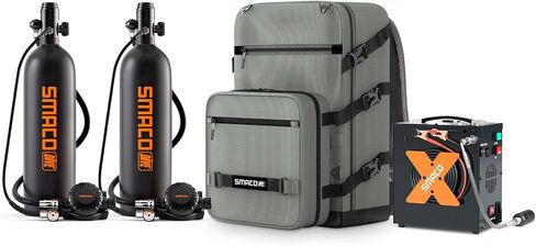 SMACO Mini Scuba Tank 1.9L Portable Diving Tank (2 Pcs) Reusable Scuba Pony Bottle Backup Dive Air Cylinder up to 30 Minutes Dive Time Family and Buddy Kit for Underwater Exploration Rescue S700 in Kuwait