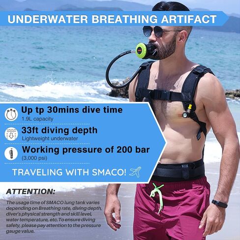 SMACO Mini Scuba Tank 1.9L Portable Diving Tank (2 Pcs) Reusable Scuba Pony Bottle Backup Dive Air Cylinder up to 30 Minutes Dive Time Family and Buddy Kit for Underwater Exploration Rescue S700 in Kuwait