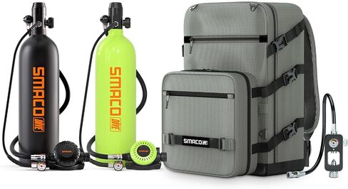 SMACO Mini Scuba Tank 1.9L Portable Diving Tank (2 Pcs) Reusable Scuba Pony Bottle Backup Dive Air Cylinder up to 30 Minutes Dive Time Family and Buddy Kit for Underwater Exploration Rescue S700 in Kuwait