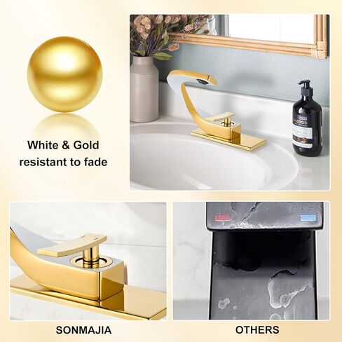White Gold Vanity Single Hole Single Handle 1 Hole Bathrom Faucets for Sink, Modern Brass Copper Unique Faucet, Lavatory Basin Mixer Tap, llaves para lavamanos de baño, Gold Faucet for Bathroom Vanity in Saudi Arabia