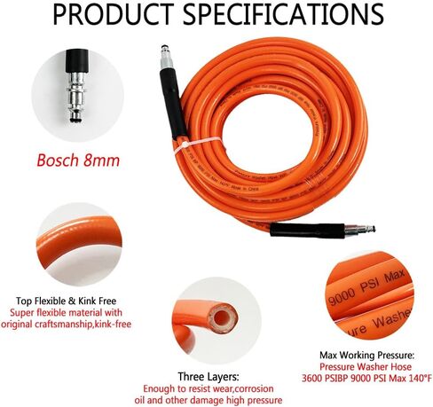 5800PSI/400Bar Ultra Flexible Pressure Washer Hose for Bosch Home Cleaning, 5M-30M High Pressure Extension Tube with Quick-Connect Adapter,(Red/Blue/Yellow/Green/Grey/Orange/Light Blue)(Yellow,16FT) in Saudi Arabia