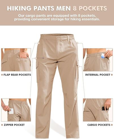 MOURCE Hiking Pants Men Lightweight - Water Resistant Quick Dry Outdoor Cargo Pants for Men with 8 Pockets in Saudi Arabia