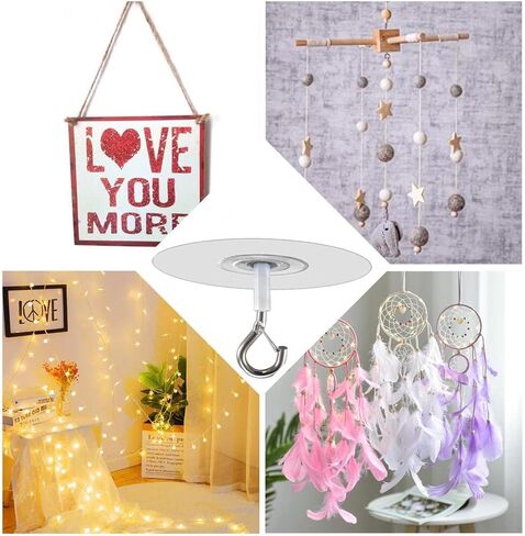 1 Pcs Adhesive Ceiling Hook - Weight-Bearing Stick-On Ceiling Hook, Sticky Ceiling Hook | Drill Free Hanging Ceiling Hook with Safety Clasp, Water Resistant Hooks for Ceiling Plants Chimes in Saudi Arabia