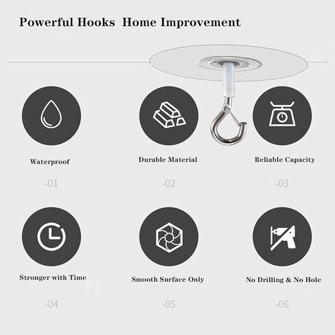 1 Pcs Adhesive Ceiling Hook - Weight-Bearing Stick-On Ceiling Hook, Sticky Ceiling Hook | Drill Free Hanging Ceiling Hook with Safety Clasp, Water Resistant Hooks for Ceiling Plants Chimes in Saudi Arabia
