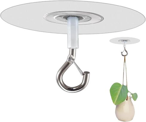 1 Pcs Adhesive Ceiling Hook - Weight-Bearing Stick-On Ceiling Hook, Sticky Ceiling Hook | Drill Free Hanging Ceiling Hook with Safety Clasp, Water Resistant Hooks for Ceiling Plants Chimes in Saudi Arabia