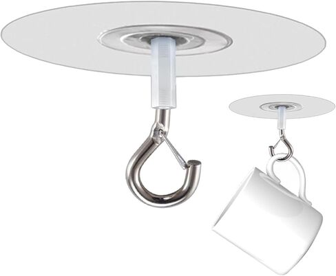 1 Pcs Adhesive Ceiling Hook - Weight-Bearing Stick-On Ceiling Hook, Sticky Ceiling Hook | Drill Free Hanging Ceiling Hook with Safety Clasp, Water Resistant Hooks for Ceiling Plants Chimes in Saudi Arabia