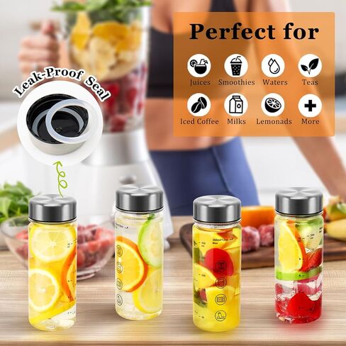 6 Pack Juice Bottles with Caps - Wide Mouth Resuable Clear Plastic Water Bottles for Juicing,Smoothie,Protein, Beverage,Storage Containers,BPA Free,Leakproof Stainless Steel Lid(12 Ounces) in Saudi Arabia