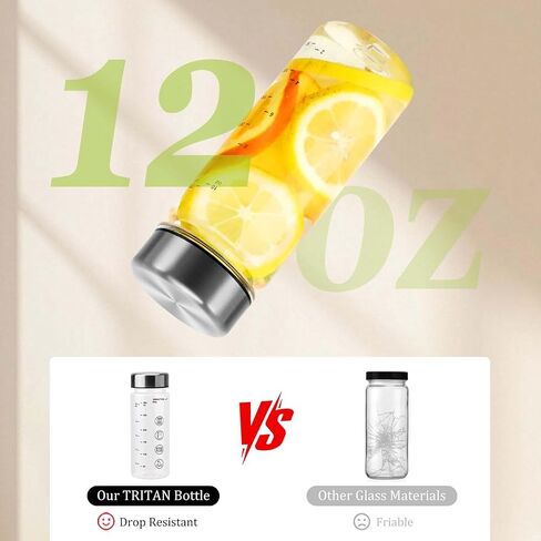6 Pack Juice Bottles with Caps - Wide Mouth Resuable Clear Plastic Water Bottles for Juicing,Smoothie,Protein, Beverage,Storage Containers,BPA Free,Leakproof Stainless Steel Lid(12 Ounces) in Saudi Arabia