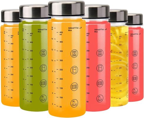 6 Pack Juice Bottles with Caps - Wide Mouth Resuable Clear Plastic Water Bottles for Juicing,Smoothie,Protein, Beverage,Storage Containers,BPA Free,Leakproof Stainless Steel Lid(12 Ounces) in Saudi Arabia