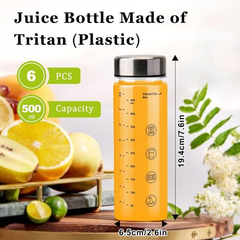 6 Pack Juice Bottles with Caps - Wide Mouth Resuable Clear Plastic Water Bottles for Juicing,Smoothie,Protein, Beverage,Storage Containers,BPA Free,Leakproof Stainless Steel Lid(12 Ounces) in Saudi Arabia