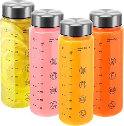 6 Pack Juice Bottles with Caps - Wide Mouth Resuable Clear Plastic Water Bottles for Juicing,Smoothie,Protein, Beverage,Storage Containers,BPA Free,Leakproof Stainless Steel Lid(12 Ounces) in Saudi Arabia