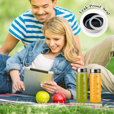 6 زجاجات عصير الحزمة مع أغطية - زجاجات المياه البلاستيكية الواسعة الفم العريضة للعصير ، العصير ، البروتين ، المشروبات ، حاويات التخزين ، خالية من BPA ، غطاء الفولاذ المقاوم للصدأ مقاوم للتسرب (12 أونصة) in Kuwait