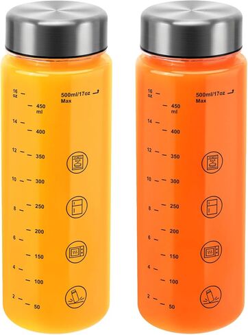 6 زجاجات عصير الحزمة مع أغطية - زجاجات المياه البلاستيكية الواسعة الفم العريضة للعصير ، العصير ، البروتين ، المشروبات ، حاويات التخزين ، خالية من BPA ، غطاء الفولاذ المقاوم للصدأ مقاوم للتسرب (12 أونصة) in Kuwait